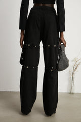Malaya Jeans Black Buttoned Wide Leg