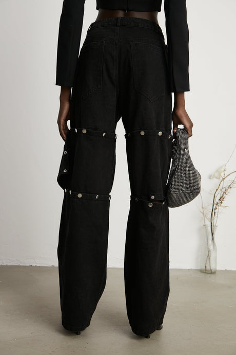 Malaya Jeans Black Buttoned Wide Leg