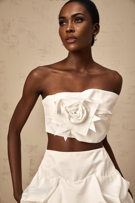 Malaya Skirt & Top Set White Floral Pleated Matching Kit
