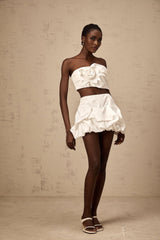 Malaya Skirt & Top Set White Floral Pleated Matching Kit