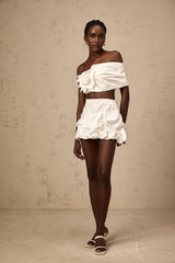 Malaya Skirt & Top Set White Floral Pleated Matching Kit