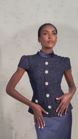 Malia Maxi Dress in Vivid Navy with Sleek Satin Finish & Detachable Skirt Panel