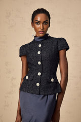 Malia Maxi Dress in Vivid Navy with Sleek Satin Finish & Detachable Skirt Panel