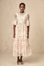 Malia Midi Dress Floral - Embroidered Tiered Ruffle & Back Zipper