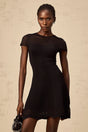 Malia Mini Dress Black Wavy Crochet Texture Scalloped Hem & Tulle Panel