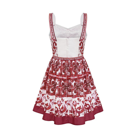 Malia Mini Dress Red & White Graphic Print Flare