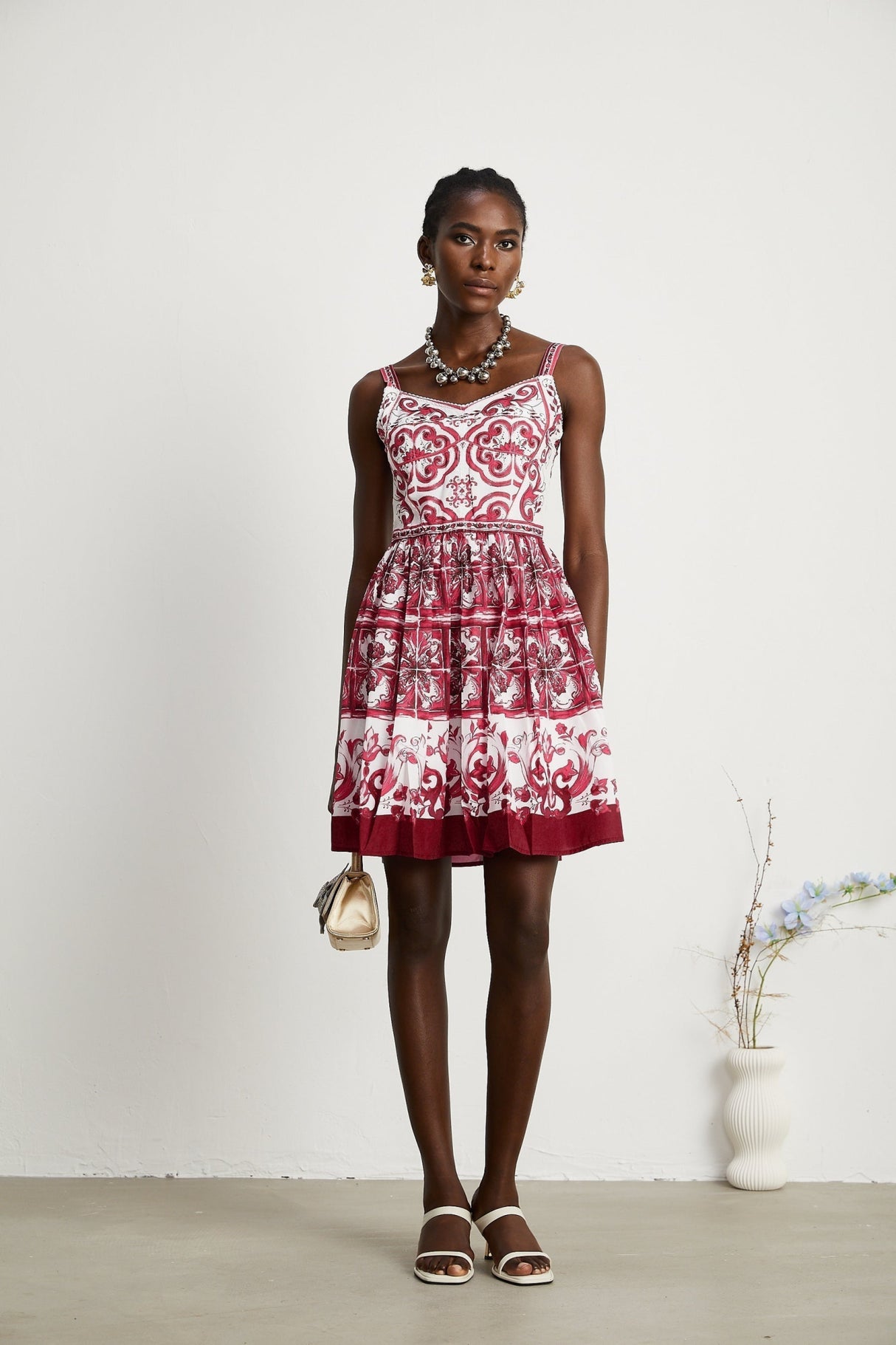 Malia Mini Dress Red & White Graphic Print Flare