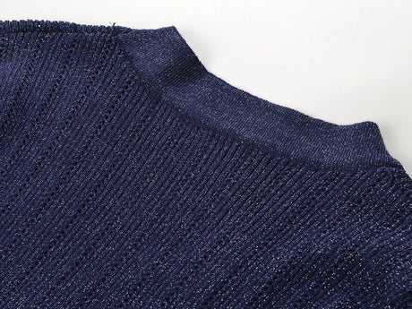 Malia Ribbed V - Neck Top – Shimmer Detail – Decorative Buttons – Fitted Knit Design