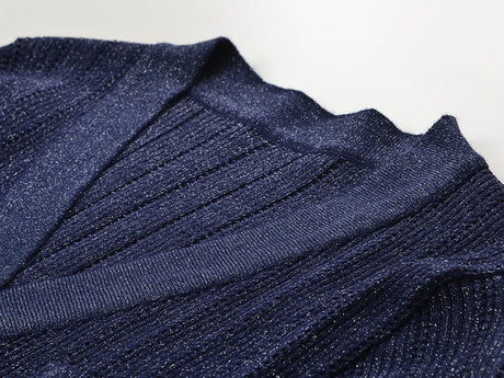 Malia Ribbed V - Neck Top – Shimmer Detail – Decorative Buttons – Fitted Knit Design