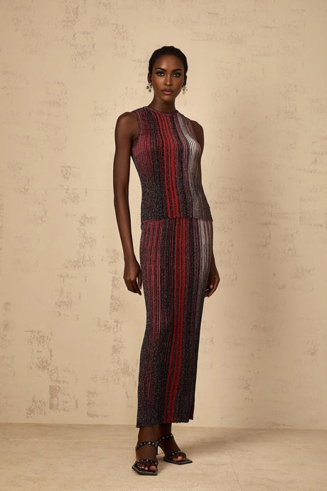 Malia Top & Skirt Set with Textured Finish and Striped Design