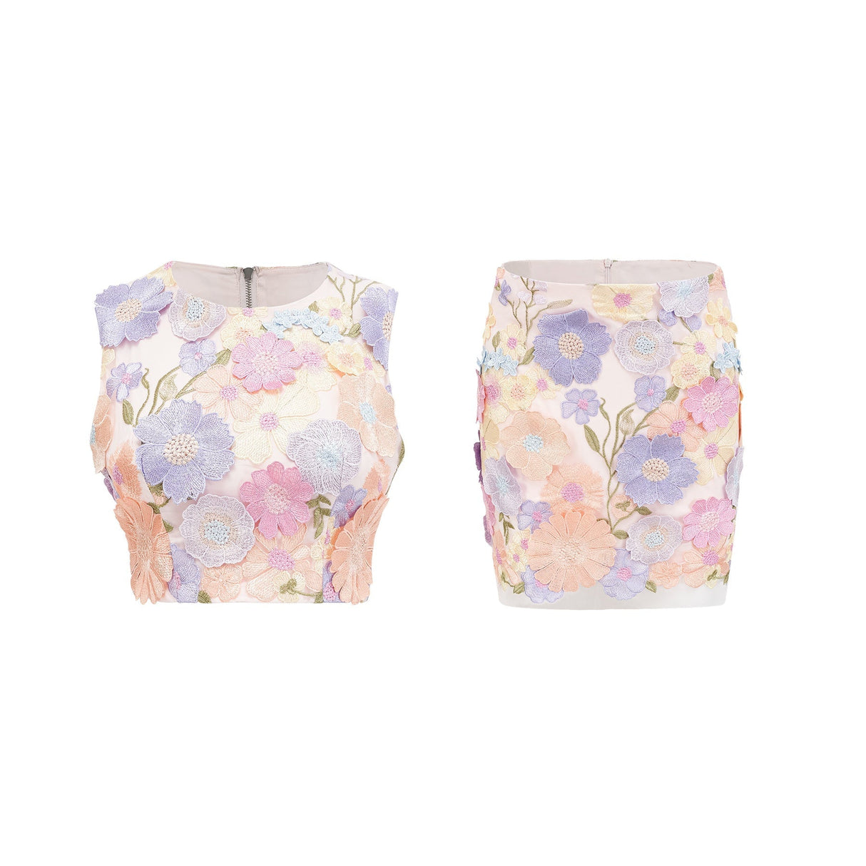 Malika petal embroidered top  skirt matching set