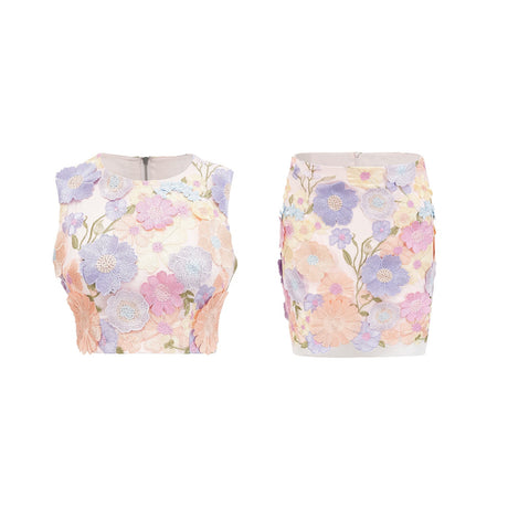 Malika petal embroidered top  skirt matching set
