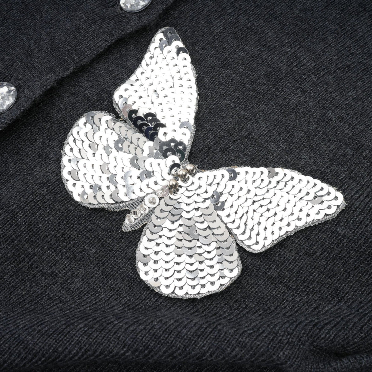 Malina Cardigan Grey Butterfly Sequin Motif & Rhinestone Detail