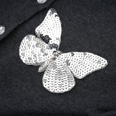 Malina Cardigan Grey Butterfly Sequin Motif & Rhinestone Detail