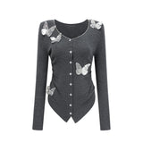 Malina Cardigan Grey Butterfly Sequin Motif & Rhinestone Detail