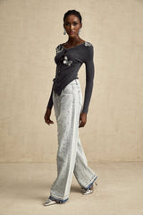 Malina Cardigan Grey Butterfly Sequin Motif & Rhinestone Detail