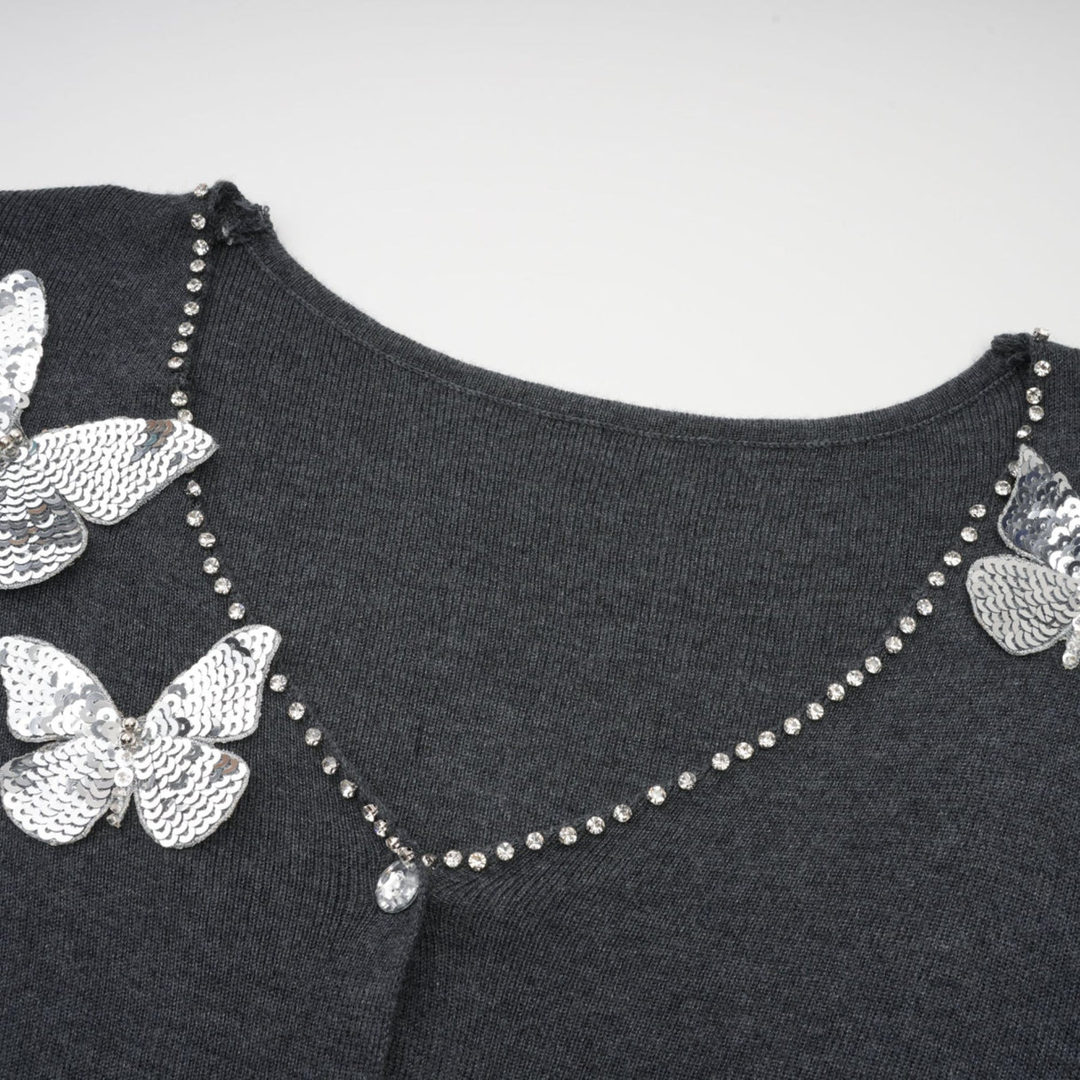 Malina Cardigan Grey Butterfly Sequin Motif & Rhinestone Detail