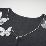 Malina Cardigan Grey Butterfly Sequin Motif & Rhinestone Detail