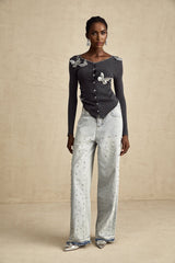 Malina Cardigan Grey Butterfly Sequin Motif & Rhinestone Detail