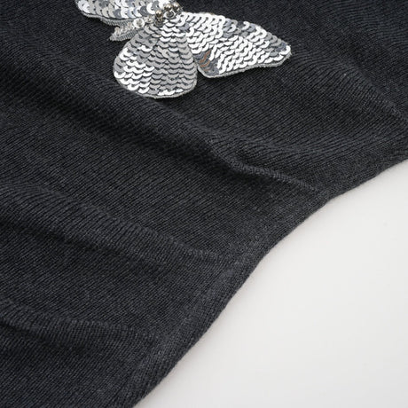 Malina Cardigan Grey Butterfly Sequin Motif & Rhinestone Detail