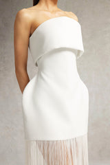 Malina White Fringe Strapless Dress