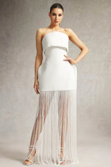 Malina White Fringe Strapless Dress