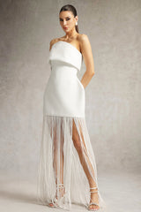 Malina White Fringe Strapless Dress
