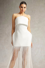 Malina White Fringe Strapless Dress
