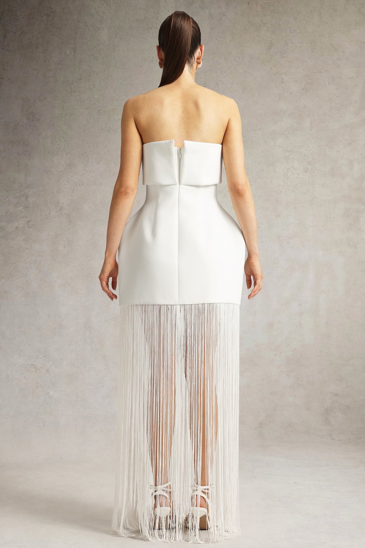 Malina White Fringe Strapless Dress