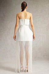 Malina White Fringe Strapless Dress