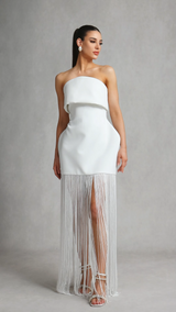 Malina White Strapless Fringe Dress for Night Out Occasions