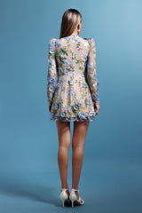 Mallory Beige Floral Embroidered Mini Dress