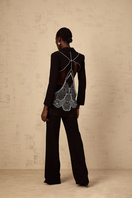 Mallory Blazer & Trousers Set Embellished Cut - Out & Wide Leg