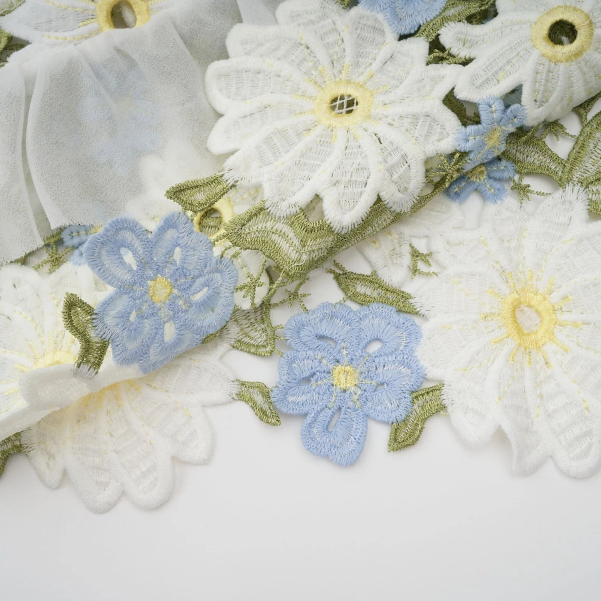 Mallory Midi Dress Green Multicolor Floral Embroidery Ruffle Detailing