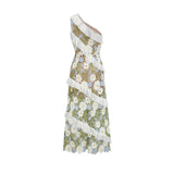 Mallory Midi Dress Green Multicolor Floral Embroidery Ruffle Detailing