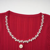 Mallory Midi Dress Red Crystal Embellished Scoop Neck