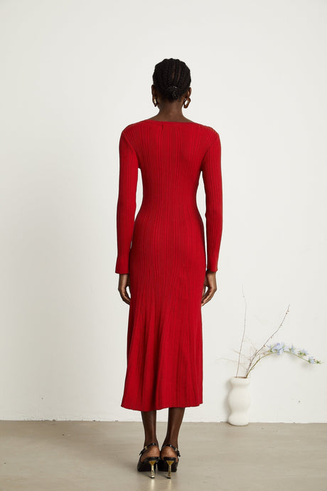 Mallory Midi Dress Red Crystal Embellished Scoop Neck
