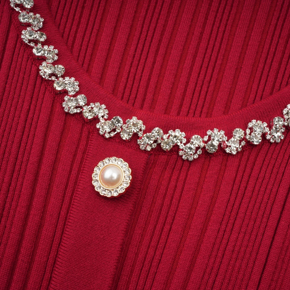 Mallory Midi Dress Red Crystal Embellished Scoop Neck