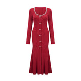 Mallory Midi Dress Red Crystal Embellished Scoop Neck
