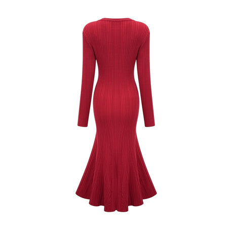 Mallory Midi Dress Red Crystal Embellished Scoop Neck