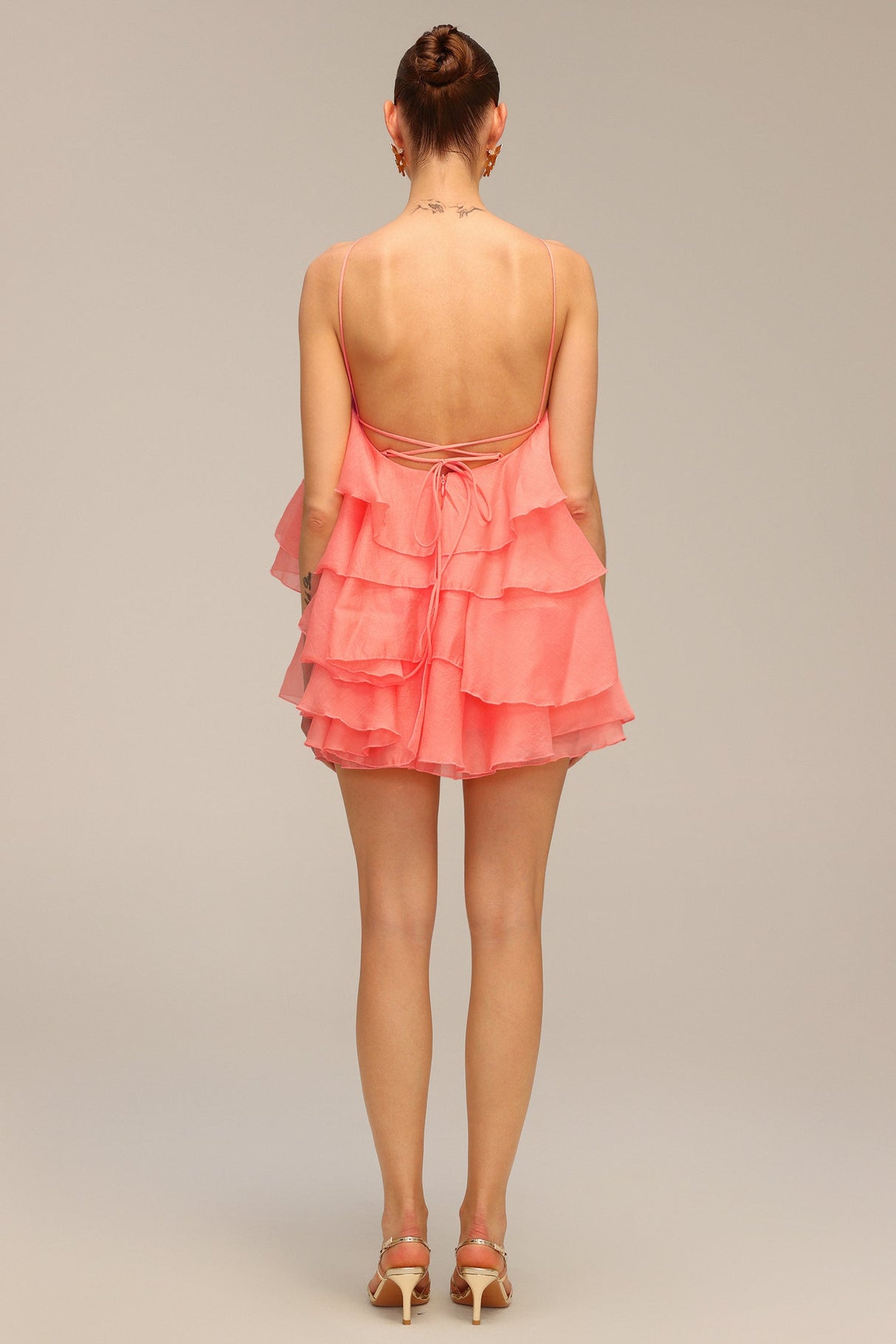 Mallory Pink Ruffled Mini Dress with Flower Detail