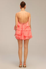 Mallory Pink Ruffled Mini Dress with Flower Detail