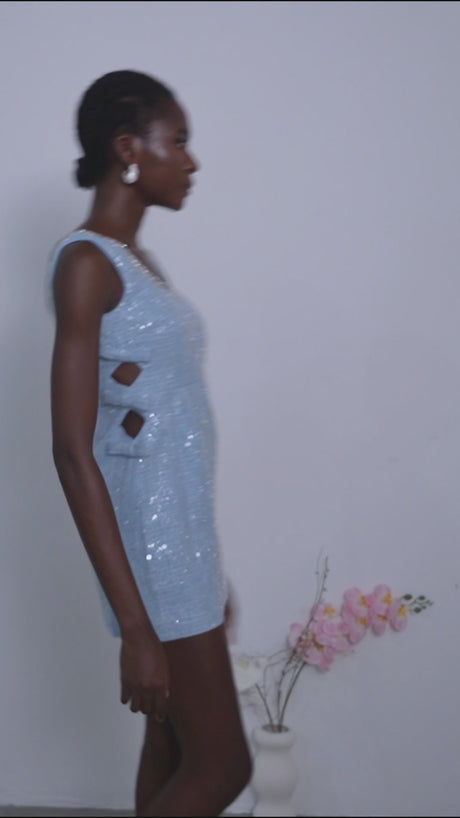 Manon blue tweed sequined mini dress