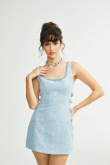 Manon blue tweed sequined mini dress