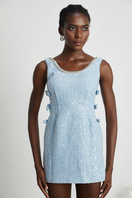 Manon blue tweed sequined mini dress