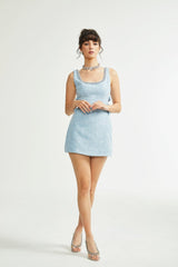 Manon blue tweed sequined mini dress