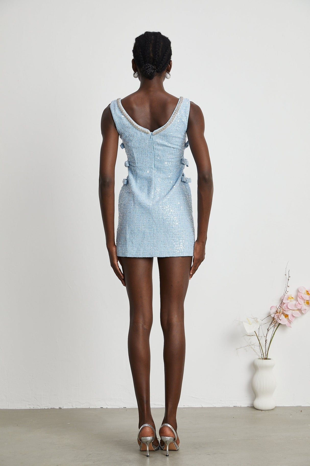 Manon blue tweed sequined mini dress