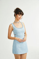 Manon blue tweed sequined mini dress