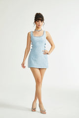 Manon blue tweed sequined mini dress
