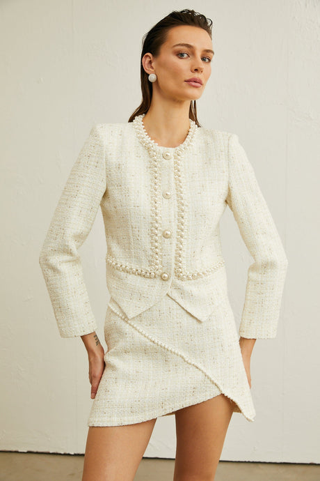 Manon fauxpearl asymmetric jacket  skirt matching set